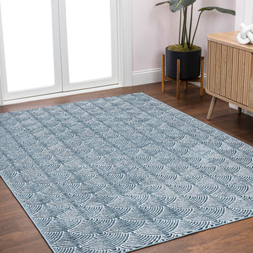 Porter Geometric Art Deco Fan Pattern High-low Area Rug